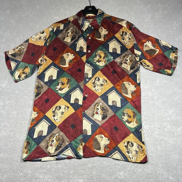 Lord & Taylor Casual Classics Shirt Mens Medium Multi Dogs Short Sleeve Button - Picture 1 of 14